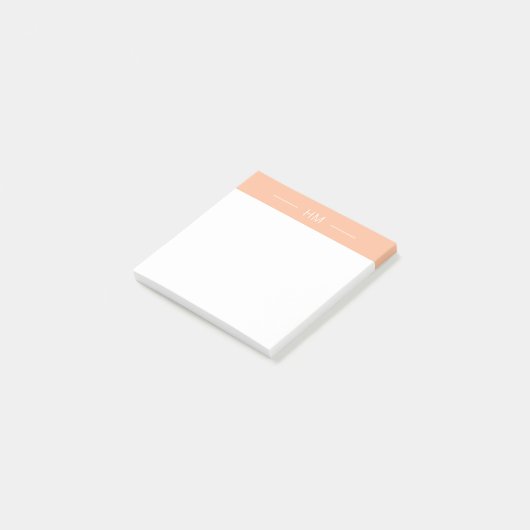 Moderne, Girly Peach Pink Monogram Initialen Post-it Klebezettel (angewinkelt)