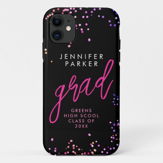 Moderne Girly Pink Black Confetti School Graduate Case-Mate iPhone Hülle (Rückseite)