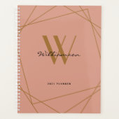 Moderne Girly Rose Gold Monogram Script Name 2022 Planer (Vorderseite)