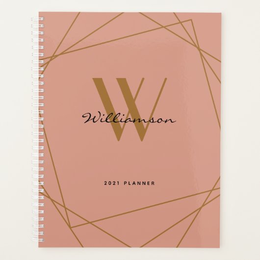 Moderne Girly Rose Gold Monogram Script Name 2022 Planer (Vorderseite)