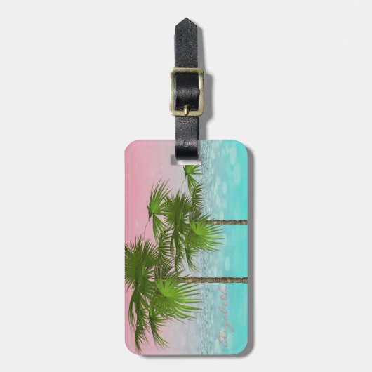 Moderne Girly Tropical, Palme Tree Gepäckanhänger (Vorderseite vertikal)