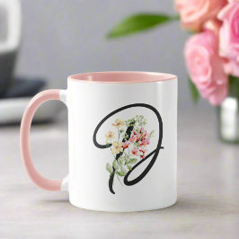 Moderne Girly Watercolor-Blume Ursprünglich "D" Tasse