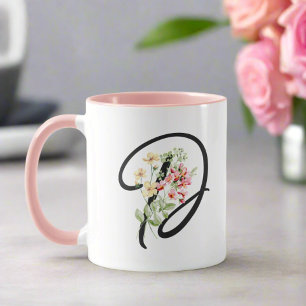 Moderne Girly Watercolor-Blume Ursprünglich "D" Tasse