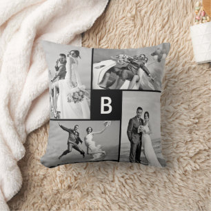 Moderne Gitterlinien Schwarzes Monogramm 4 Foto-Co Kissen
