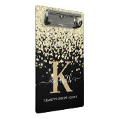 Moderne Glam Black Gold Glitzer Monogram Signature Mini Klemmbrett (Schrägansicht)
