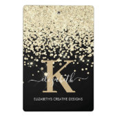 Moderne Glam Black Gold Glitzer Monogram Signature Mini Klemmbrett (Rückseite)