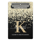 Moderne Glam Black Gold Glitzer Monogram Signature Mini Klemmbrett (Vorderseite)