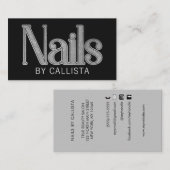 Moderne Glam Black Silver Glitzer Nails Visitenkarte (Vorne/Hinten)