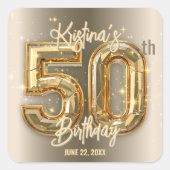 Moderne Glam Gold und Diamond Accents 50. Geburtst Quadratischer Aufkleber (Vorderseite)