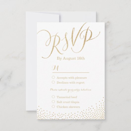 Moderne Glam-Imitate Gold Glitzer Kalligraphie UAW RSVP Karte (Vorderseite)