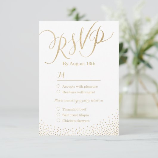 Moderne Glam-Imitate Gold Glitzer Kalligraphie UAW RSVP Karte (Stehend Vorderseite)