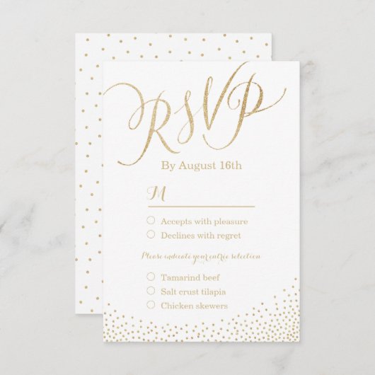 Moderne Glam-Imitate Gold Glitzer Kalligraphie UAW RSVP Karte (Vorne/Hinten)