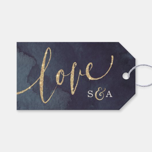 Moderne Glam Night Imitats Gold Glitzer Kalligraph Geschenkanhänger (Vorderseite (Horizontal))