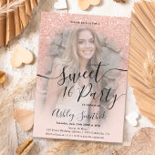 Moderne glam Rose Gold Glitzer ombre Foto Sweet 16 Einladung