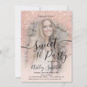 Moderne glam Rose Gold Glitzer ombre Foto Sweet 16 Einladung (Vorderseite)