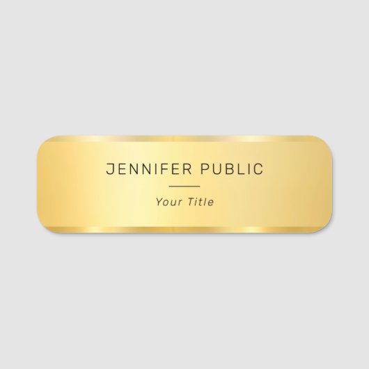 Moderne Glam Template Trendy Imitate Gold Employee Namensschild (Vorderseite)