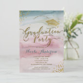 Moderne Glam Watercolor & Gold Dot GRADULATION Par Einladung (Stehend Vorderseite)