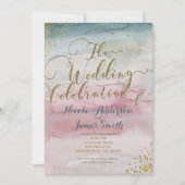 Moderne Glam Watercolor Goldene Hochzeit Einladung (Vorderseite)