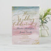 Moderne Glam Watercolor Goldene Hochzeit Einladung (Stehend Vorderseite)