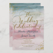 Moderne Glam Watercolor Goldene Hochzeit Einladung (Vorne/Hinten)