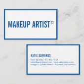 Moderne Glam weiß blaue Straße Zeichen Makeup Küns Visitenkarte (Vorne/Hinten)