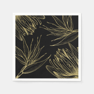 Moderne Glamour Gold & Schwarz Tropisch Botanisch Serviette