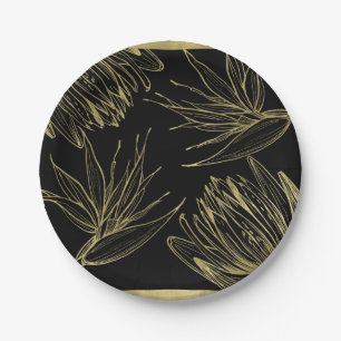Moderne Glamour Gold & Schwarze Tropische Botanisc Pappteller