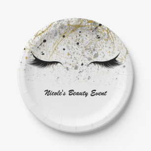 Moderne Glamour Gold Silber Schwarz Wimpern Schönh Pappteller