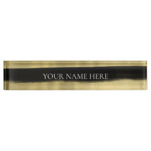 Moderne Glamour Schwarz & Gold Pinselstrich Streif Namensplakette