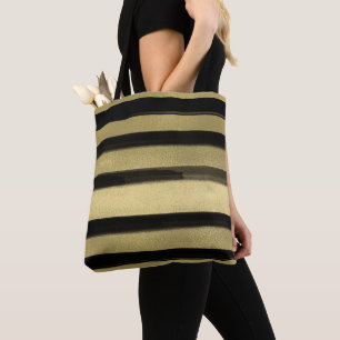 Moderne Glamour Schwarz & Gold Pinselstrich Streif Tasche