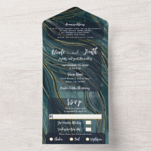 Moderne Glamour Teal Blau Grün Gold Hochzeitsfoto  All In One Einladung