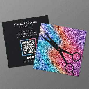 Moderne Glanz Schere Schwarz Friseursalon QR Code Quadratische Visitenkarte