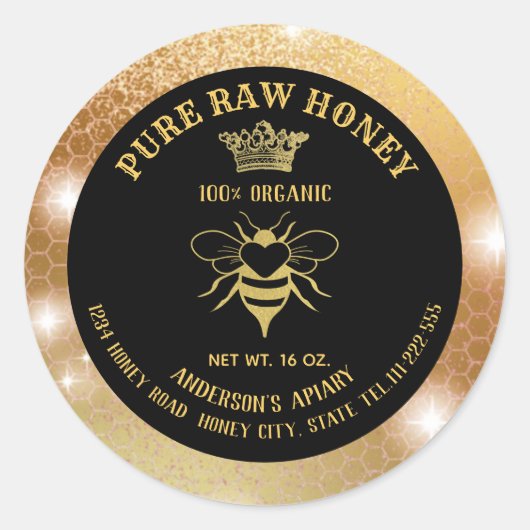 Moderne, glänzende Goldkönigin Honigwabenjar Runder Aufkleber (Vorderseite)