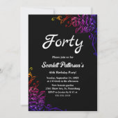 Moderne glänzende Neonfarben Rose Blumenmuster 40. Einladung (Vorderseite)