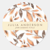 Moderne glänzende Rose Gold Botanische Blätter Mus Runder Aufkleber (Vorderseite)