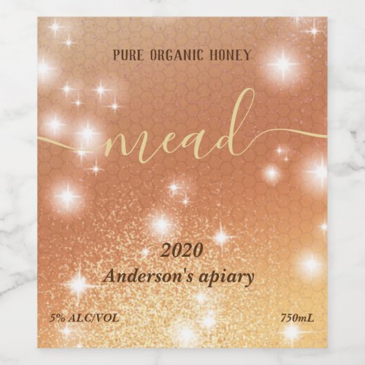 Moderne, glänzende Wabenmeade Weinetikett (Einzelnes Label)