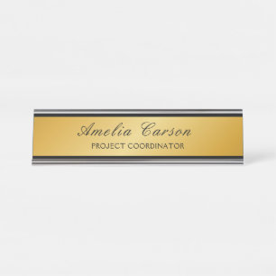 Moderne Glas Gold & Schwarz - Logo, Name, Titel hi Schreibtischnamensplakette