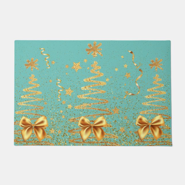 Moderne Glasbäume schmücken Glitzer Xmas blau Fußmatte (Vorderseite)