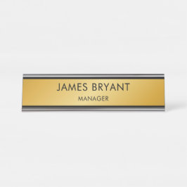 Moderne Glasige Goldene und Schwarze - Logo, Name, Schreibtischnamensplakette