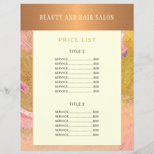 Moderne Glattgold abstrakter Glitzer Preisliste (Vorderseite)