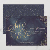 Moderne Glattgold-Glitzer-Kalligraphie Save the Da Date (Vorne/Hinten)