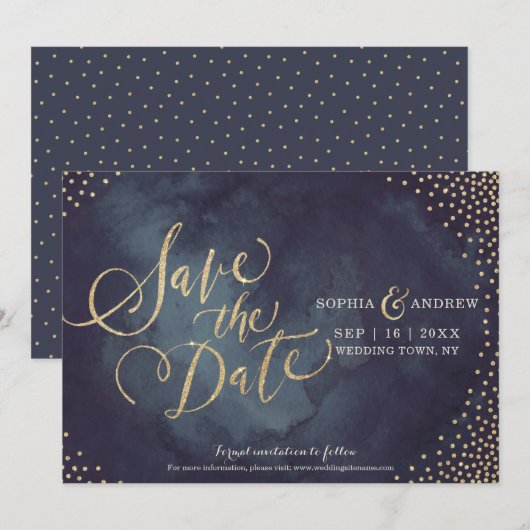 Moderne Glattgold-Glitzer-Kalligraphie Save the Da Date (Vorne/Hinten)
