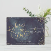 Moderne Glattgold-Glitzer-Kalligraphie Save the Da Save The Date (Stehend Vorderseite)