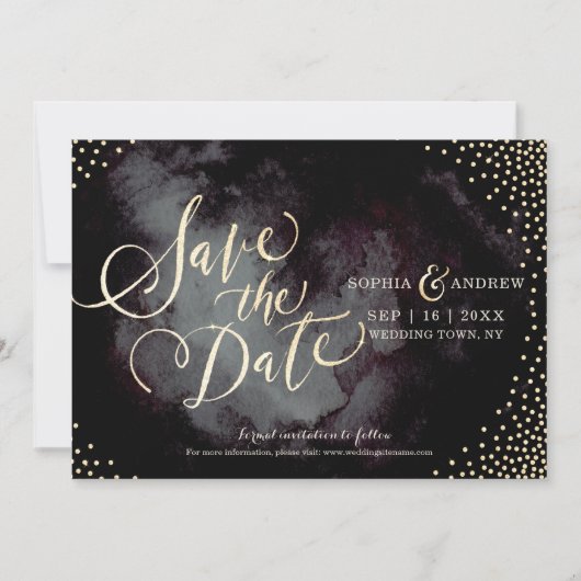 Moderne Glattgold-Kalligraphie Save the Date (Vorderseite)