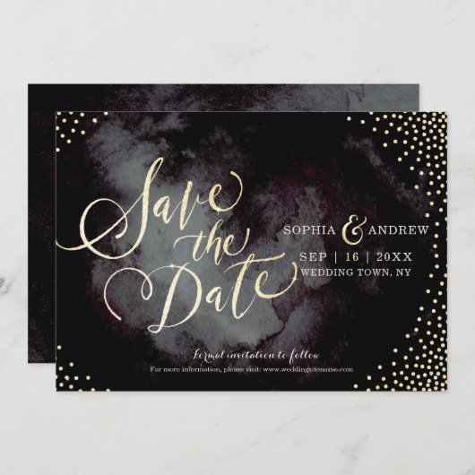 Moderne Glattgold-Kalligraphie Save the Date (Vorne/Hinten)
