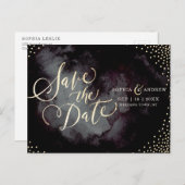 Moderne Glattgold-Kalligraphie Save the Date Ankündigungspostkarte (Vorne/Hinten)