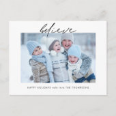 Moderne glauben Script Foto Name Blue Christmas Postkarte (Vorderseite)