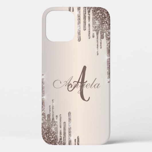 Moderne Glitter-Drips Roségold, Monogram Case-Mate iPhone Hülle (Rückseite)