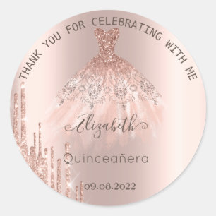 Moderne Glitter-Drips-Roségold-Quinceañera-Kleid Runder Aufkleber