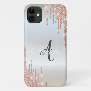 Moderne Glitter-Drips Roségold, Silber Monogramm Case-Mate iPhone Hülle